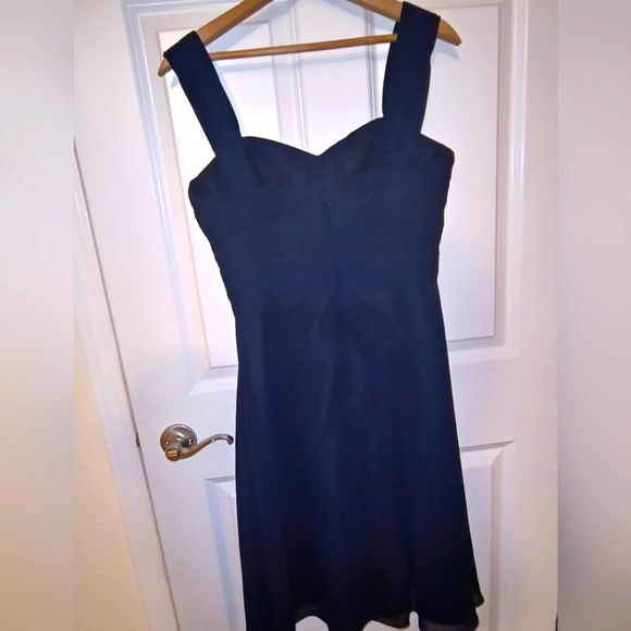 Bill Levkoff Navy Blue Shiloh Chiffon Sweetheart Bridesmaid Dress Size 10 - Picture 10 of 12